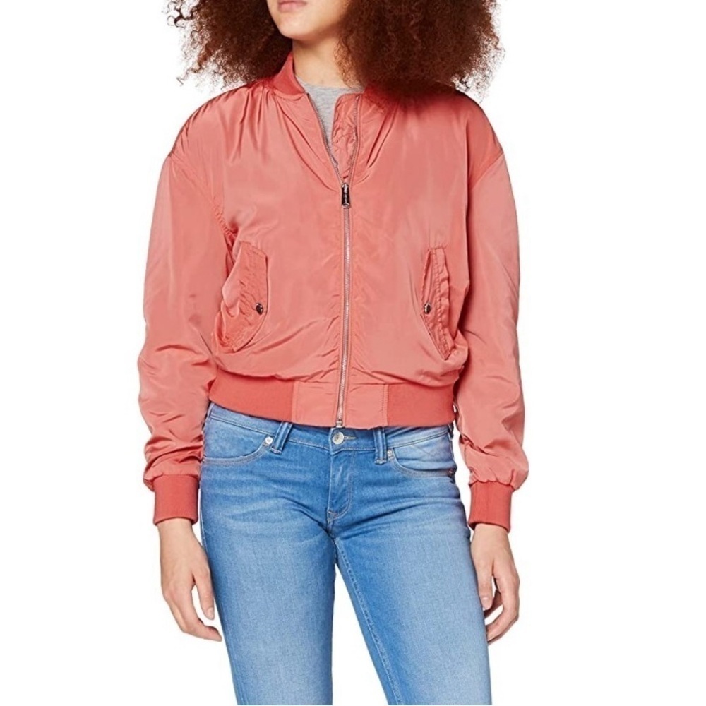 NWT Ashley By 26 International Pink Coral Bomber style Cropped Jacket Size XL - Picture 1 of 8